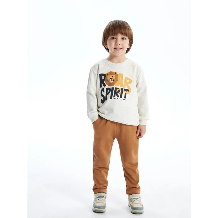 LCW Kids Beyaz Bisiklet Yaka Erkek Çocuk Sweatshirt ve Eşofman Alt 2li