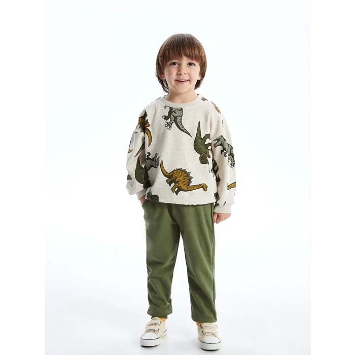 LCW Kids Beyaz Bisiklet Yaka Erkek Çocuk Sweatshirt ve Eşofman Alt 2li