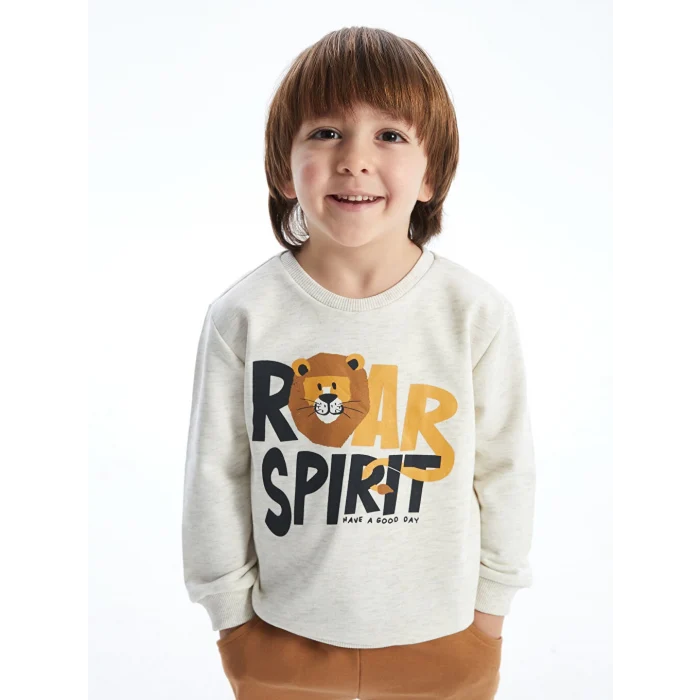 LCW Kids Beyaz Bisiklet Yaka Erkek Çocuk Sweatshirt ve Eşofman Alt 2li