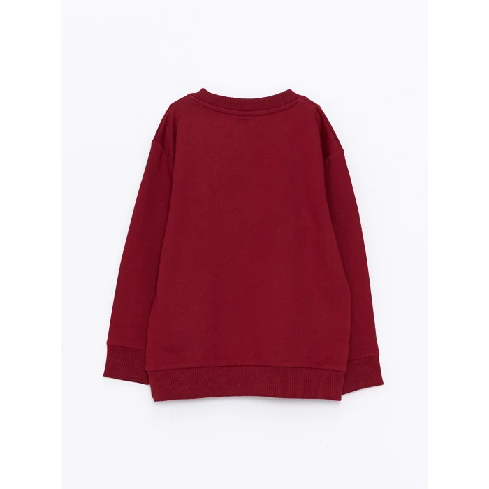 LCW Kids Bordo Bisiklet Yaka Baskılı Uzun Kollu Erkek Çocuk Sweatshirt