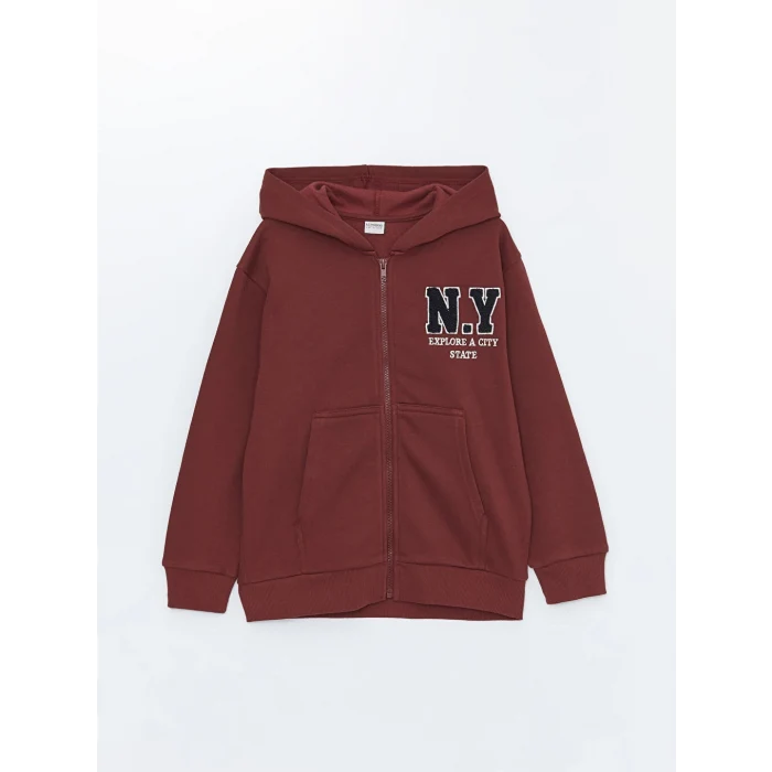 LCW Kids Bordo Kapüşonlu Erkek Çocuk Kalın Fermuarlı Sweatshirt