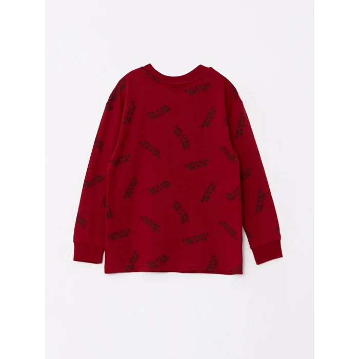 LCW Kids Bordo Rahat Kalıp Bisiklet Yaka Baskılı Erkek Çocuk Tişört