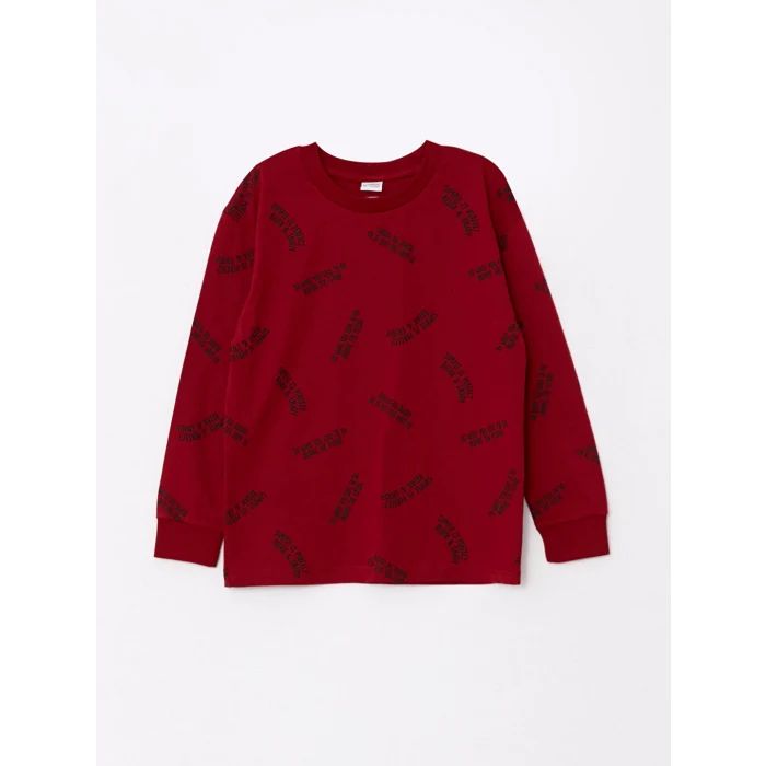 LCW Kids Bordo Rahat Kalıp Bisiklet Yaka Baskılı Erkek Çocuk Tişört