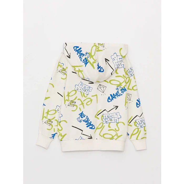 LCW Kids Ekru Baskılı Uzun Kollu Erkek Çocuk Hoodie