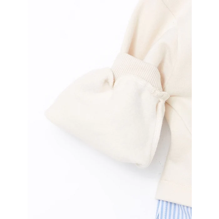 LCW Kids Ekru Bisiklet Yaka Baskılı Kız Çocuk Sweatshirt ve Eşofman Alt 2li Takım