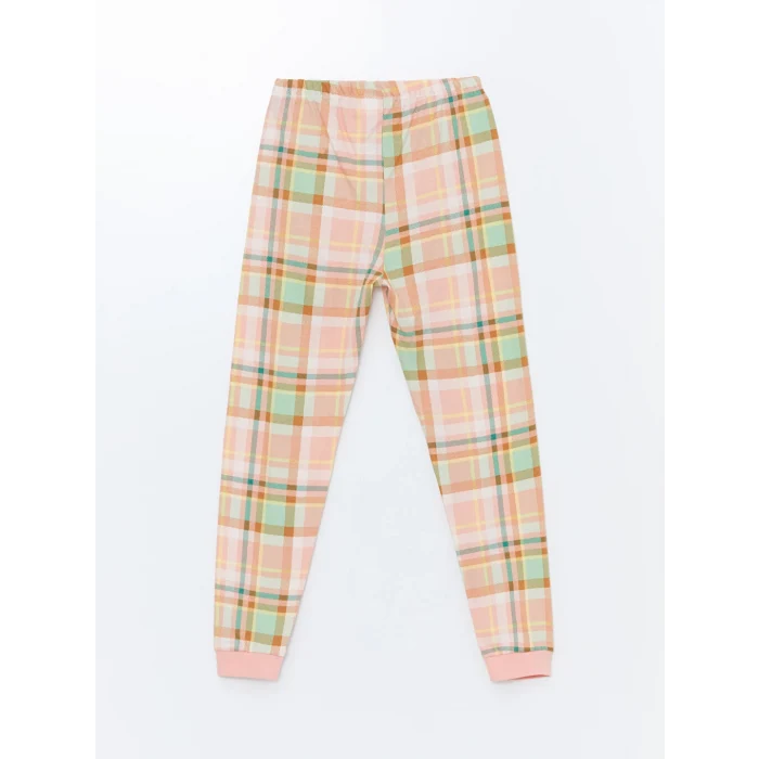 LCW Kids Ekru Bisiklet Yaka Baskılı Uzun Kollu Kız Çocuk Pijama Takımı