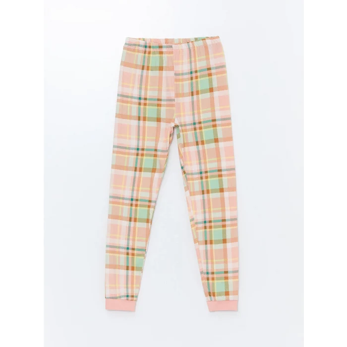 LCW Kids Ekru Bisiklet Yaka Baskılı Uzun Kollu Kız Çocuk Pijama Takımı