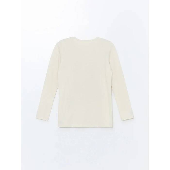 LCW Kids Ekru Bisiklet Yaka Baskılı Uzun Kollu Kız Çocuk Pijama Takımı