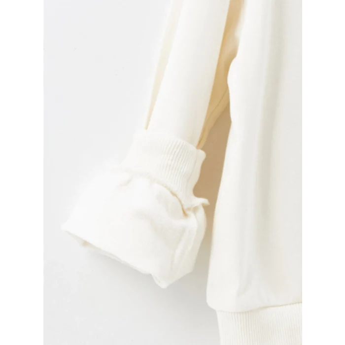 LCW Kids Ekru Bisiklet Yaka Baskılı Uzun Kollu Kız Çocuk Sweatshirt ve Tayt