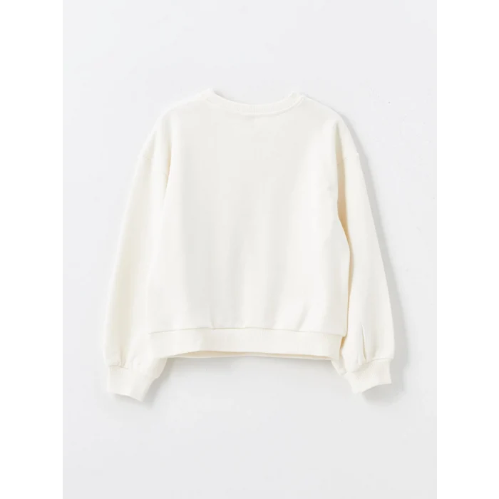 LCW Kids Ekru Bisiklet Yaka Baskılı Uzun Kollu Kız Çocuk Sweatshirt ve Tayt