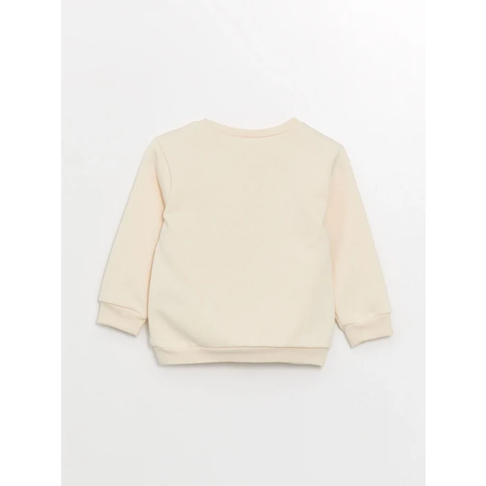 LCW Kids Ekru Bisiklet Yaka Çiçekli Kız Çocuk Sweatshirt ve Pantolon 2li Takım