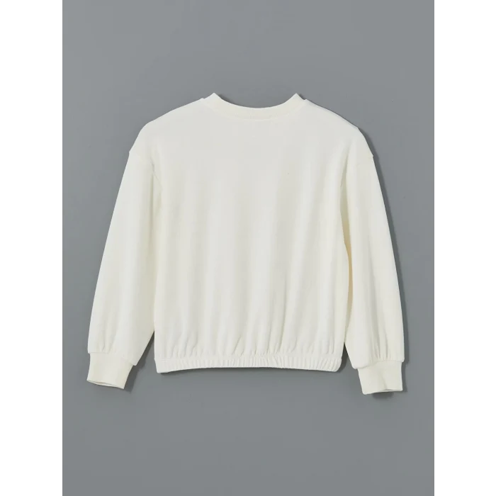 LCW Kids Ekru Bisiklet Yaka Kadife Kız Çocuk Sweatshirt