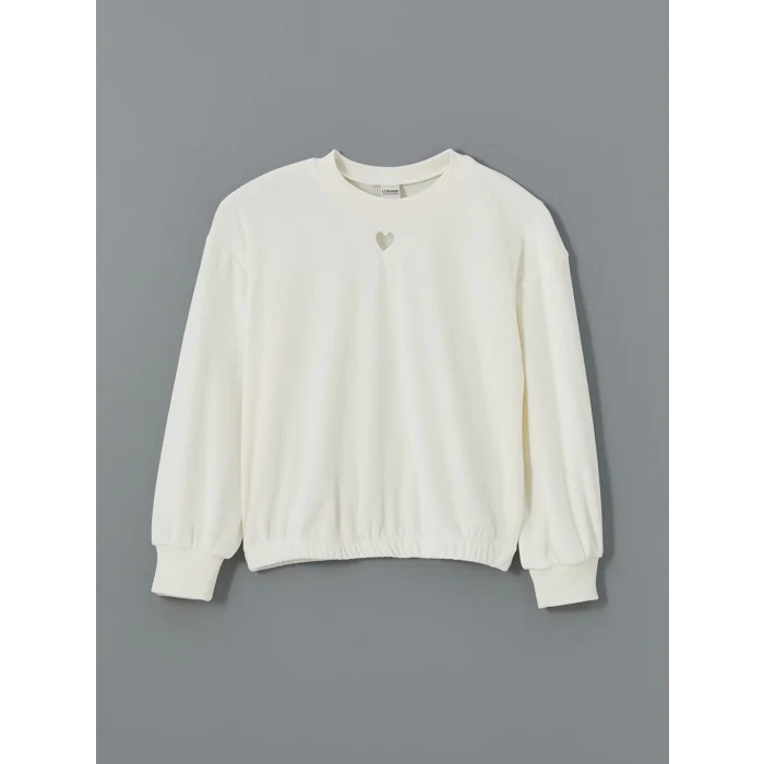 LCW Kids Ekru Bisiklet Yaka Kadife Kız Çocuk Sweatshirt