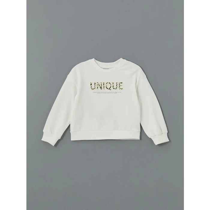 LCW Kids Ekru Bisiklet Yaka Kız Çocuk Sweatshirt