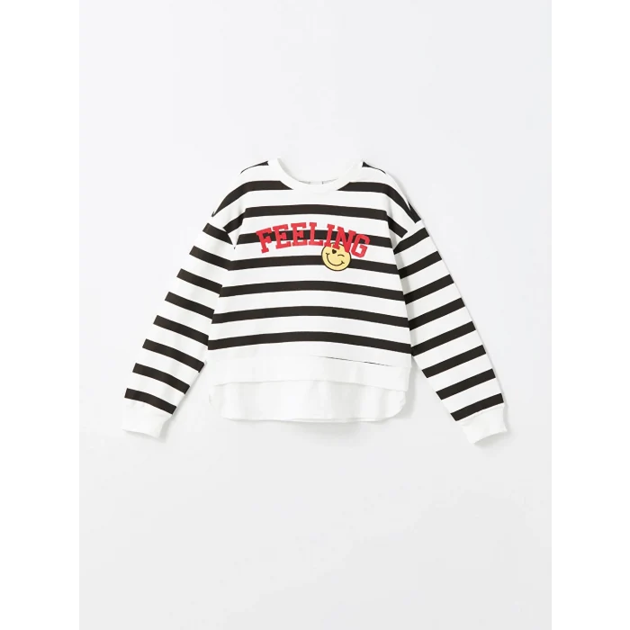 LCW Kids Ekru Bisiklet Yaka Kız Çocuk Sweatshirt ve Eşofman Altı