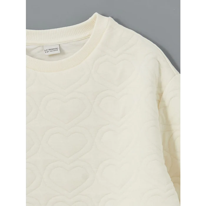 LCW Kids Ekru Bisiklet Yaka Kız Çocuk Sweatshirt ve Tayt