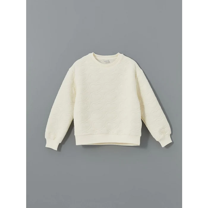 LCW Kids Ekru Bisiklet Yaka Kız Çocuk Sweatshirt ve Tayt