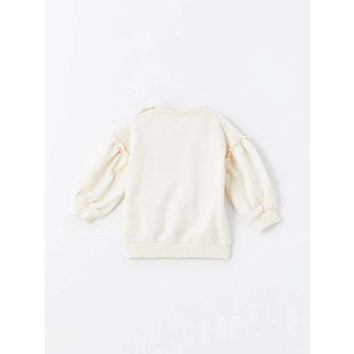 LCW Kids Ekru Bisiklet Yaka Uzun Kollu Baskılı Kız Bebek Sweatshirt ve Tayt 2li
