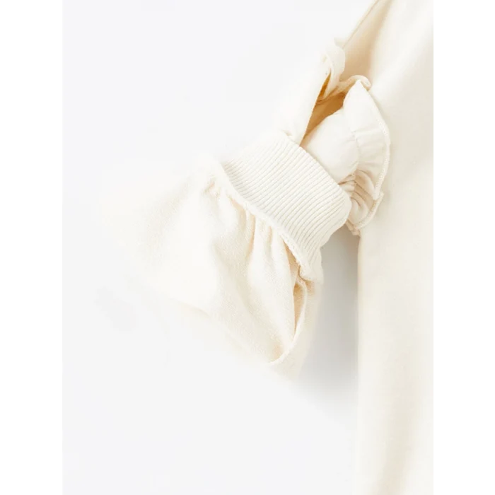 LCW Kids Ekru Bisiklet Yaka Uzun Kollu Baskılı Kız Bebek Sweatshirt ve Tayt 2li