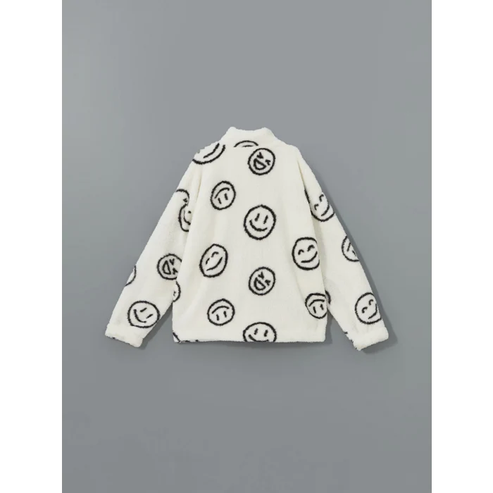 LCW Kids Ekru Dik Yaka Pelüş Kız Çocuk Fermuarlı Sweatshirt