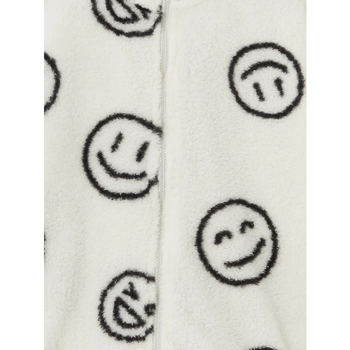 LCW Kids Ekru Dik Yaka Pelüş Kız Çocuk Fermuarlı Sweatshirt