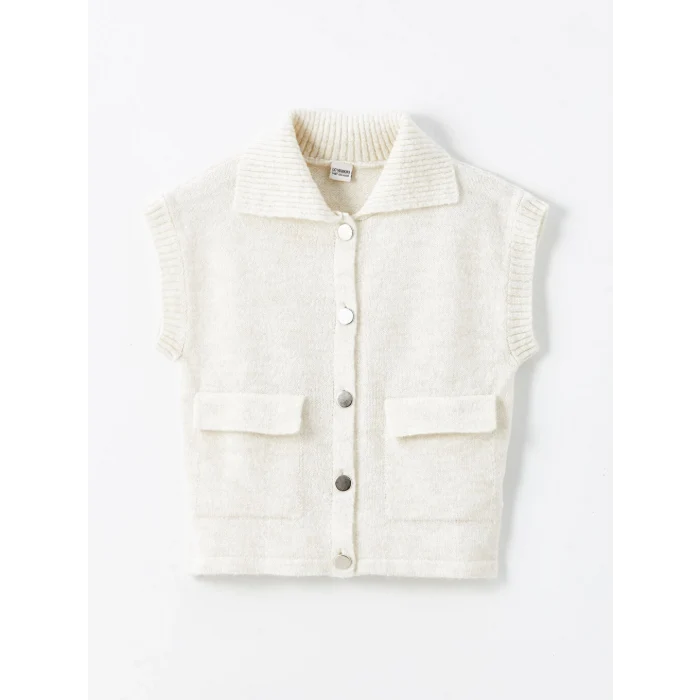 LCW Kids Ekru Gömlek Yaka Kız Çocuk Triko Yelek
