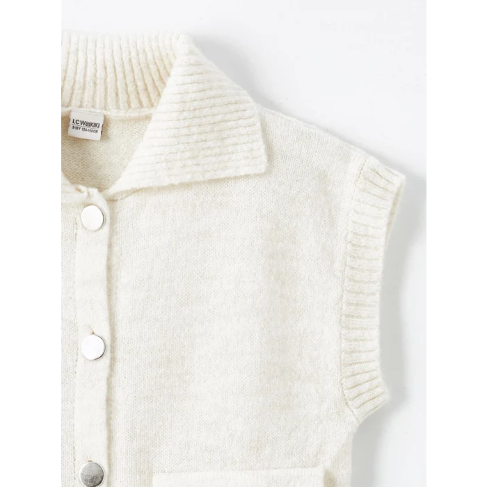LCW Kids Ekru Gömlek Yaka Kız Çocuk Triko Yelek
