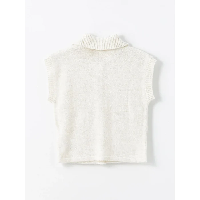 LCW Kids Ekru Gömlek Yaka Kız Çocuk Triko Yelek