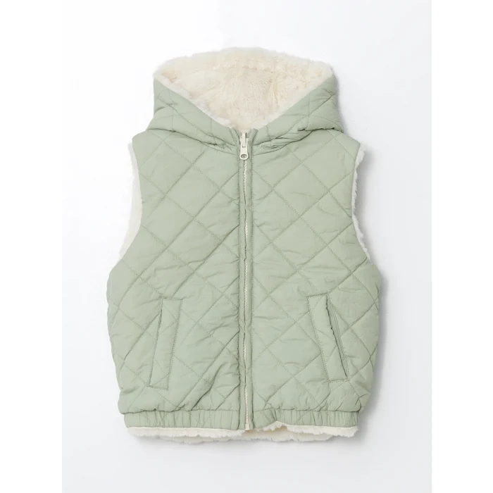 LCW Kids Ekru Kapüşonlu Pelüş Kız Çocuk Yelek