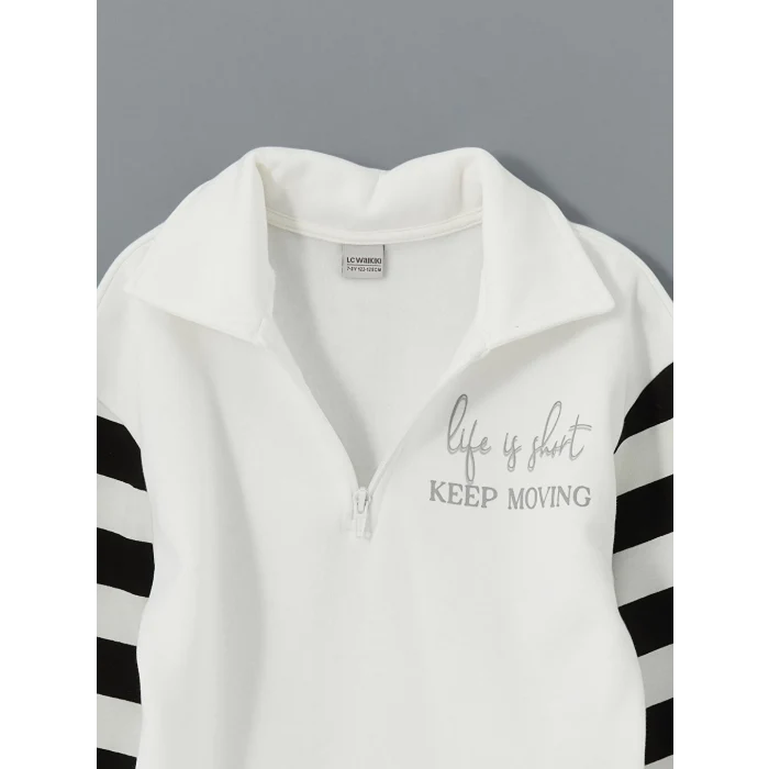 LCW Kids Ekru Polo Yaka Kız Çocuk Kalın Sweatshirt
