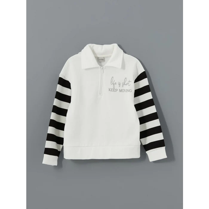 LCW Kids Ekru Polo Yaka Kız Çocuk Kalın Sweatshirt