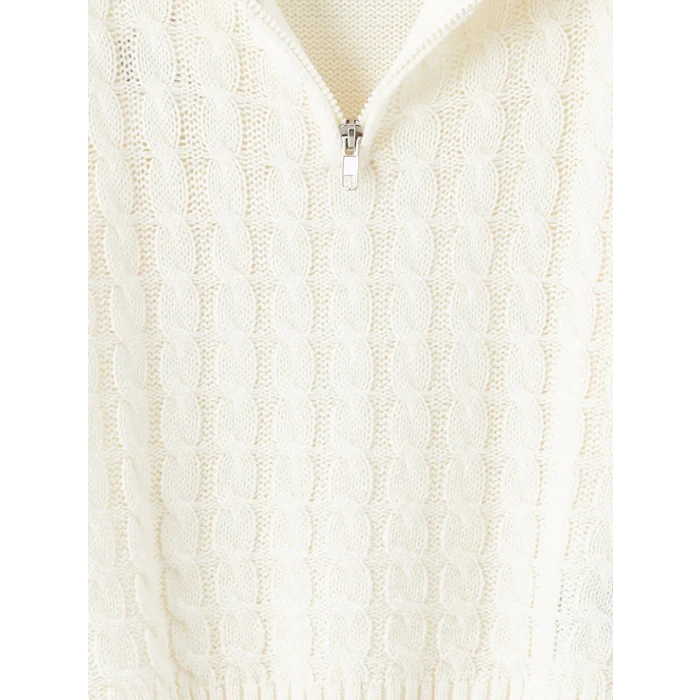 LCW Kids Ekru Polo Yaka Kız Çocuk Triko Kazak