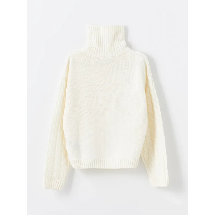 LCW Kids Ekru Polo Yaka Kız Çocuk Triko Kazak