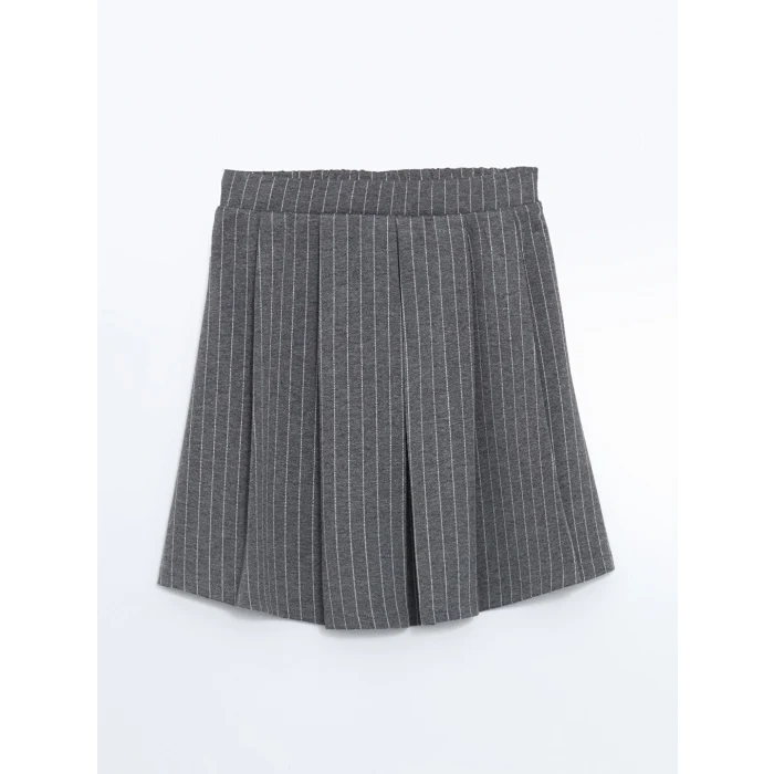 LCW Kids Gri Beli Lastikli Çizgili Kız Çocuk Etek