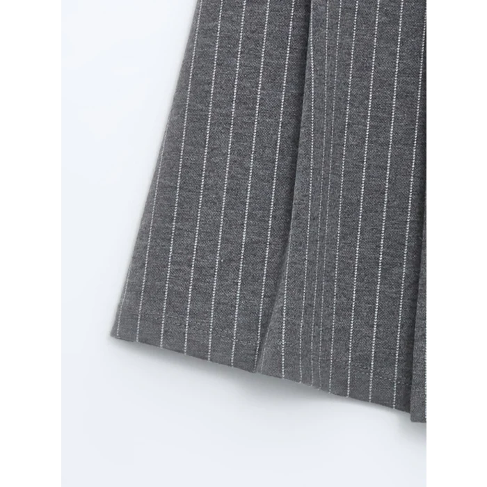 LCW Kids Gri Beli Lastikli Çizgili Kız Çocuk Etek