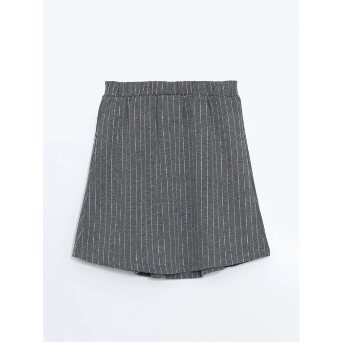 LCW Kids Gri Beli Lastikli Çizgili Kız Çocuk Etek