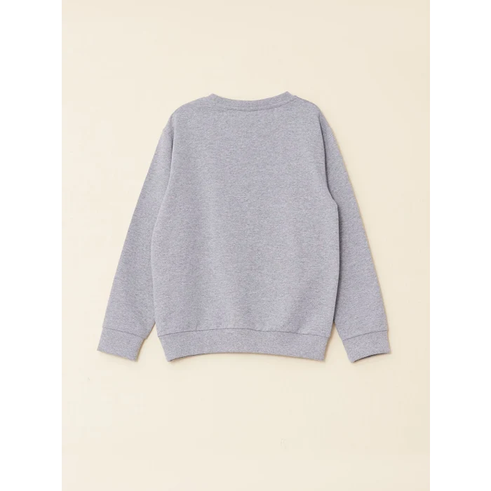 LCW Kids Gri Bisiklet Yaka Baskılı Uzun Kollu Erkek Çocuk Sweatshirt