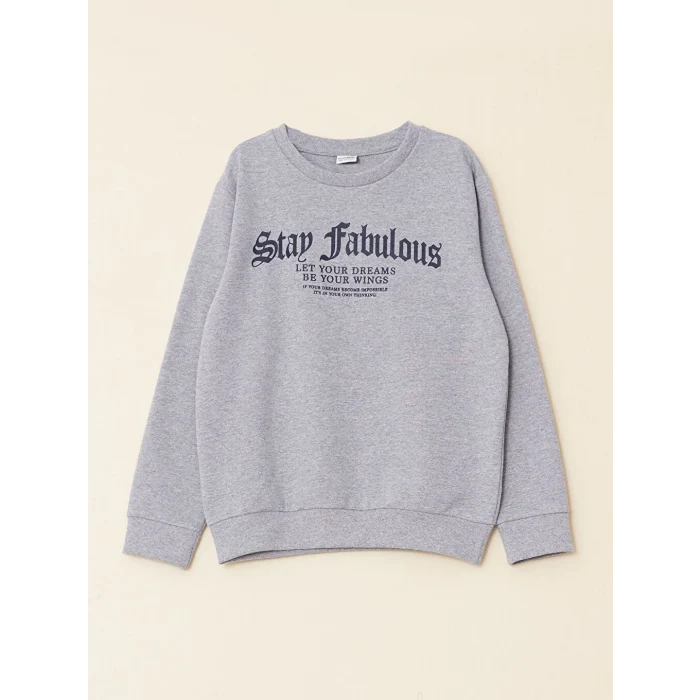 LCW Kids Gri Bisiklet Yaka Baskılı Uzun Kollu Erkek Çocuk Sweatshirt