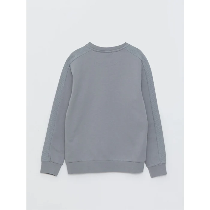 LCW Kids Gri Bisiklet Yaka Baskılı Uzun Kollu Erkek Çocuk Sweatshirt