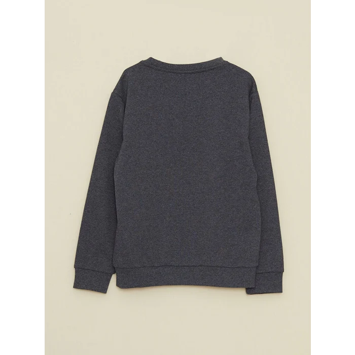 LCW Kids Gri Bisiklet Yaka Baskılı Uzun Kollu Erkek Çocuk Sweatshirt