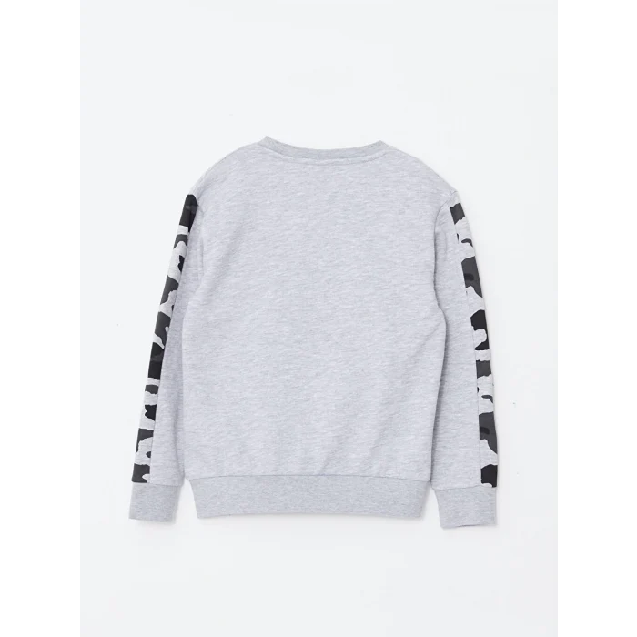 LCW Kids Gri Bisiklet Yaka Baskılı Uzun Kollu Erkek Çocuk Sweatshirt