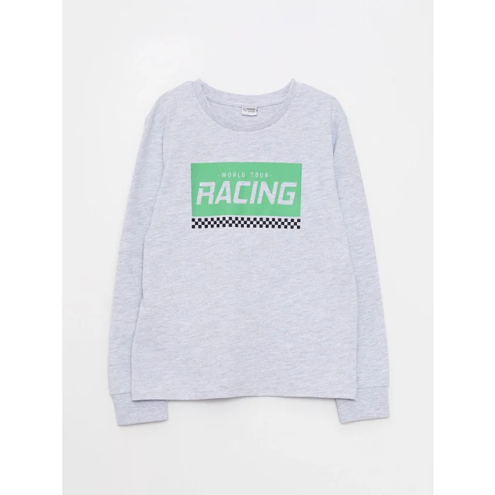 LCW Kids Gri Bisiklet Yaka Baskılı Uzun Kollu Erkek Çocuk Sweatshirt ve Eşofman Altı