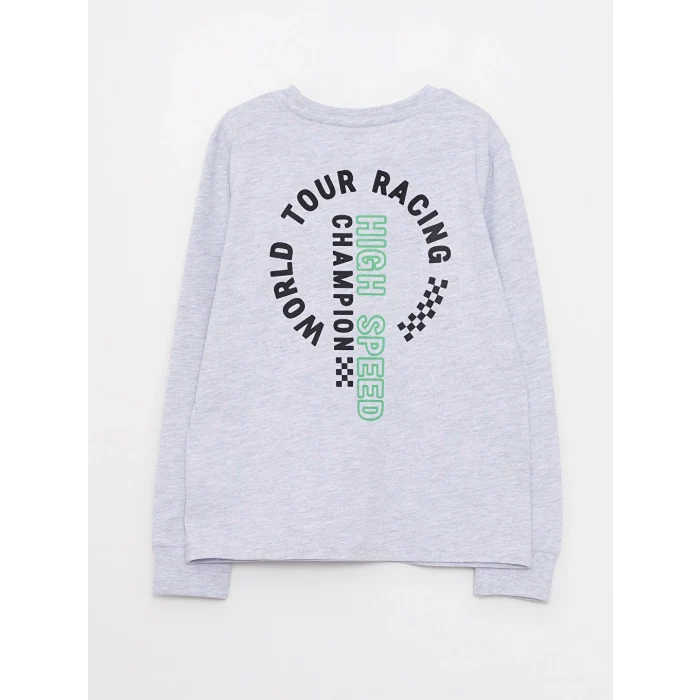 LCW Kids Gri Bisiklet Yaka Baskılı Uzun Kollu Erkek Çocuk Sweatshirt ve Eşofman Altı