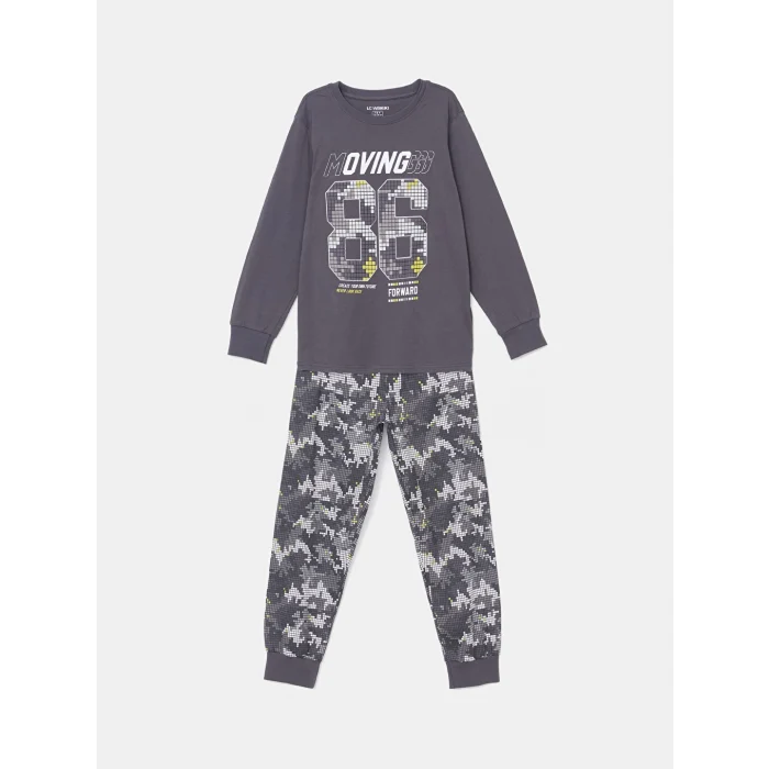 LCW Kids Gri Bisiklet Yaka Erkek Çocuk Pijama Takımı