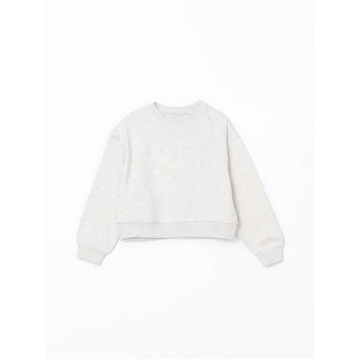 LCW Kids Gri Bisiklet Yaka Kız Çocuk Sweatshirt