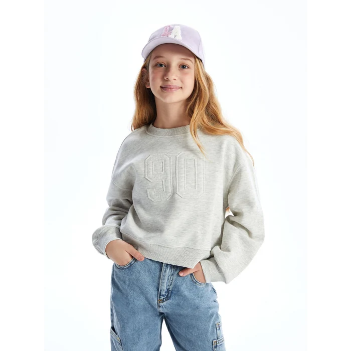 LCW Kids Gri Bisiklet Yaka Kız Çocuk Sweatshirt