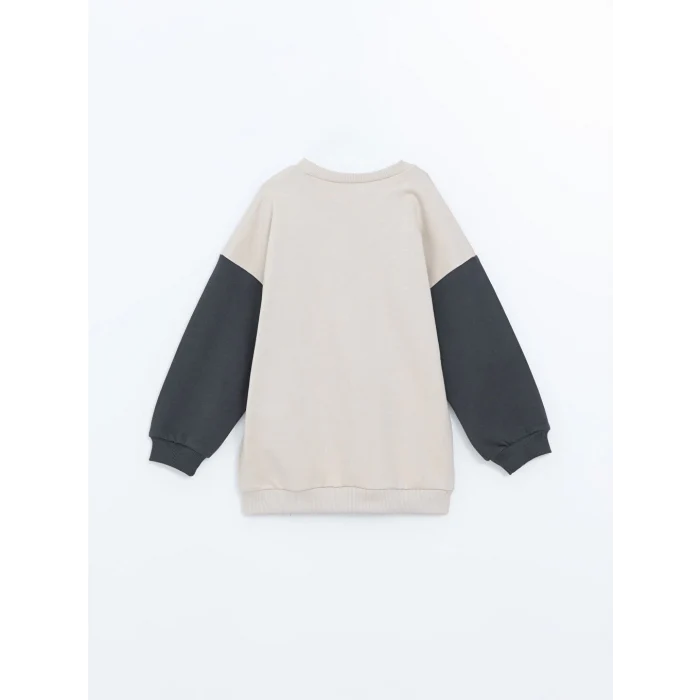 LCW Kids Gri Bisiklet Yaka Uzun Kollu Baskılı Erkek Bebek Sweatshirt ve Eşofman Alt 2li Takım