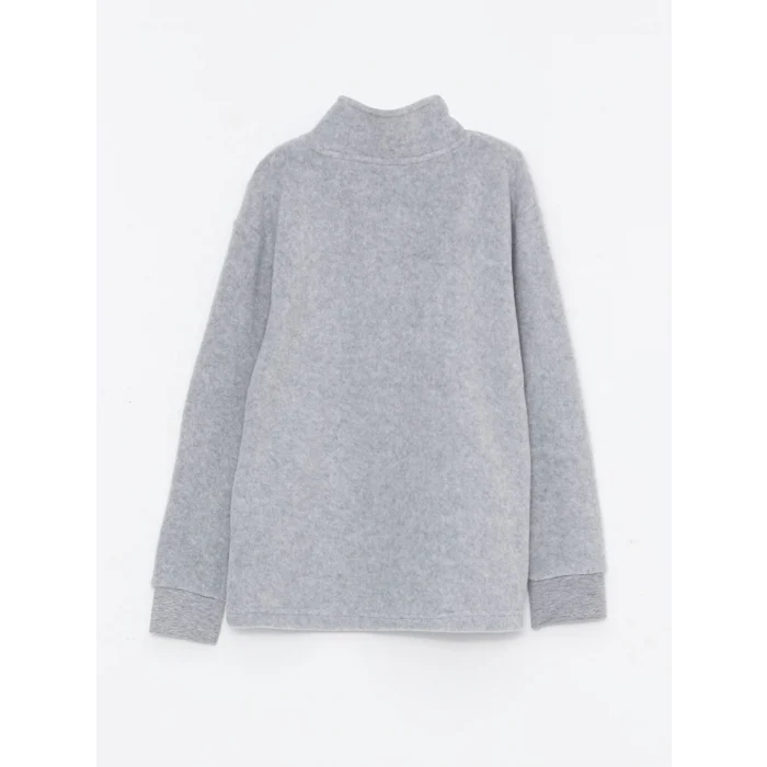 LCW Kids Gri Dik Yaka Nakışlı Uzun Kollu Polar Erkek Çocuk Sweatshirt