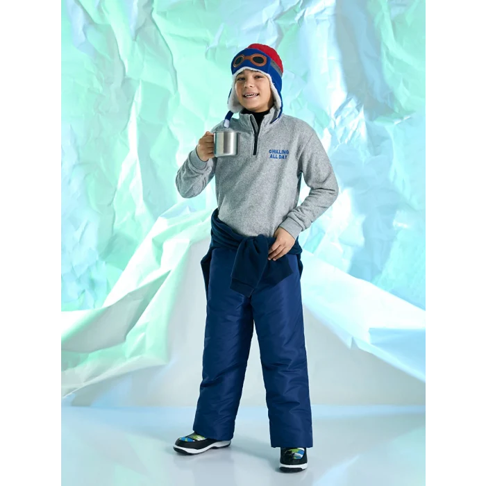 LCW Kids Gri Dik Yaka Nakışlı Uzun Kollu Polar Erkek Çocuk Sweatshirt