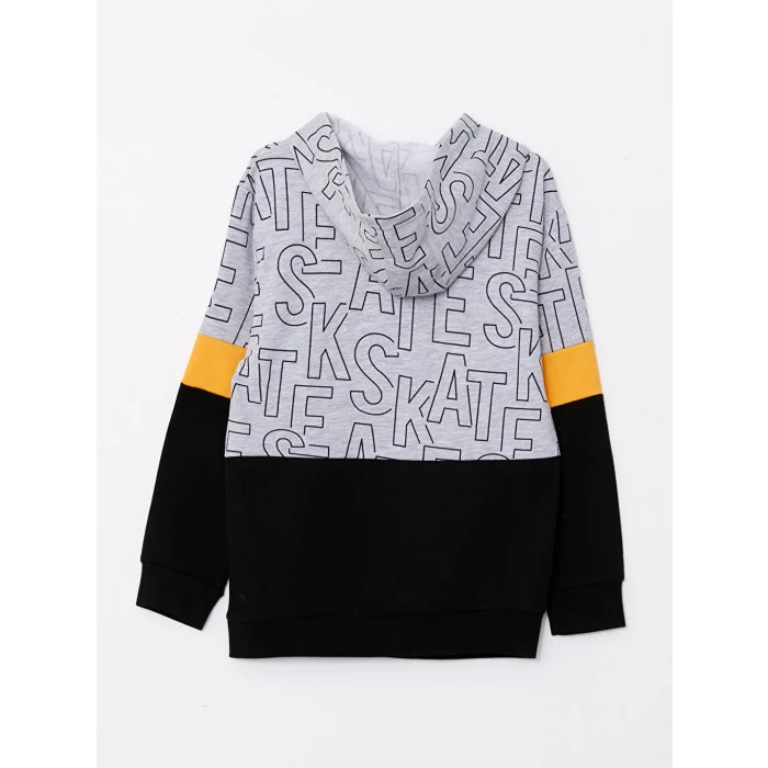 LCW Kids Gri Kapüşonlu Baskılı Uzun Kollu Erkek Çocuk Sweatshirt